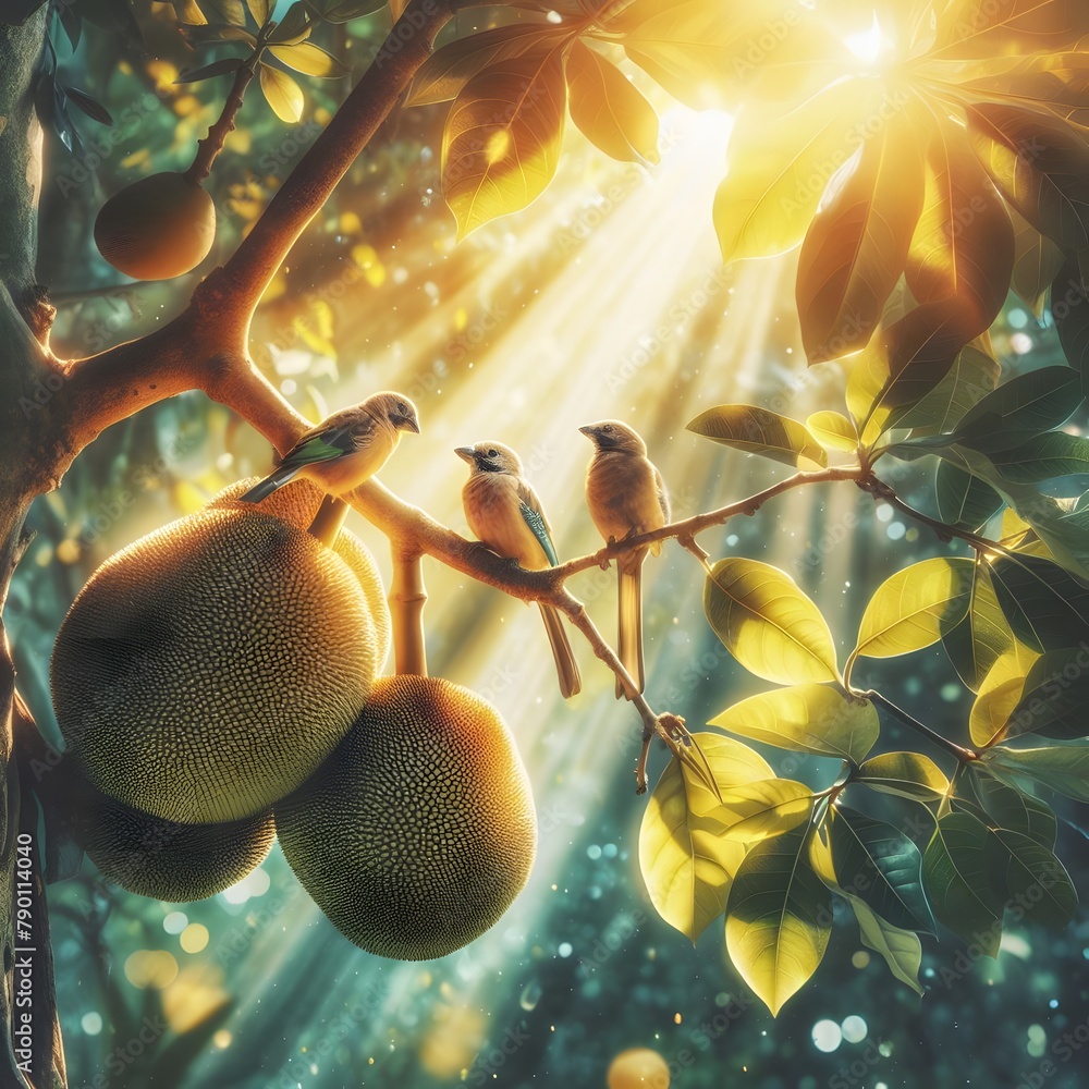 Aufkleber two birds sitting on a tree with sun rays in the background generated by ai