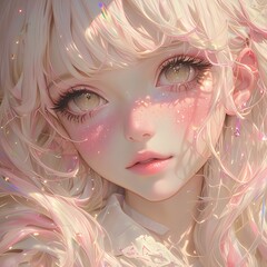 A whimsical anime girl model with freckles sprinkled across her cheeks and a playful twinkle in her eye, embracing her unique charm.