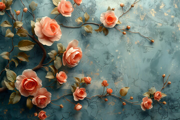 Beautiful fantasy vintage wallpaper botanical flower bunch, vintage motive for floral print digital background
