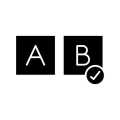 AB testing icon. Simple solid style. A, B, test, ab, split, hypothesis, choice, user, usability, business, technology concept. Black silhouette, glyph symbol. Vector illustration isolated.