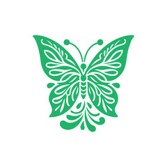 Green and White Illustration of Butterfly Ornament