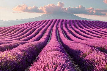 Lavender Field With Mountain Background. Generative AI