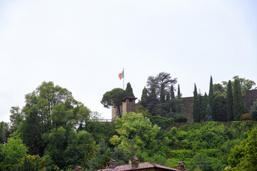 Bergamo, Italy. Castle of Bergamo Rocca (Rocca di Bergamo). Rainy weather