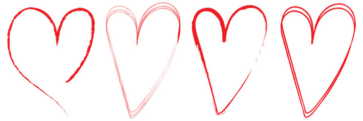 Hand drawn hearts. Hand drawn love symbol collection. Grunge illustrated heart set. Vector illustration. EPS 10. 