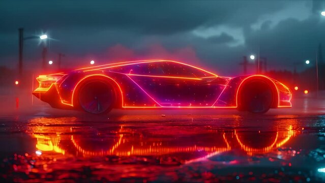 Neon Shield: Car Under High-Tech Protection Dome. Concept Automotive Technology, Sci-Fi Car Accessories, Futuristic Vehicle Upgrades
