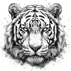 white tiger head simple black and white contour line portrait drawing