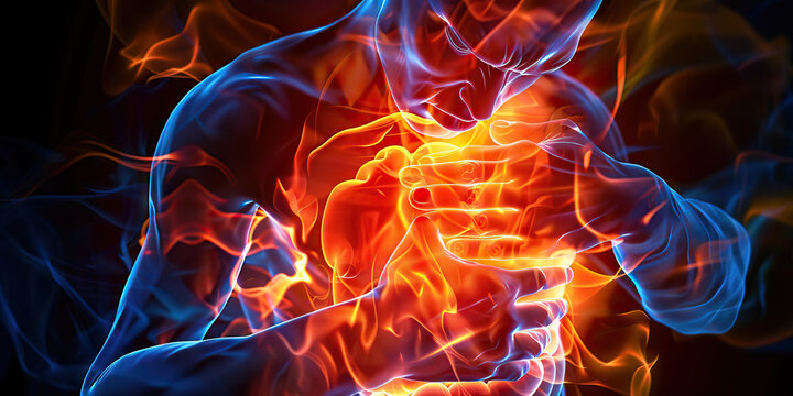 Gallbladder Attack: The Sharp Abdominal Pain and Nausea - Visualize a person clutching their right upper abdomen, with waves of nausea depicted around them, illustrating the sharp abdominal pain