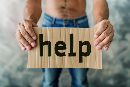 person holding up a sign that reads "help" in large, legible font against a pristine white background, symbolizing the readiness to offer support and aid to those in need.
