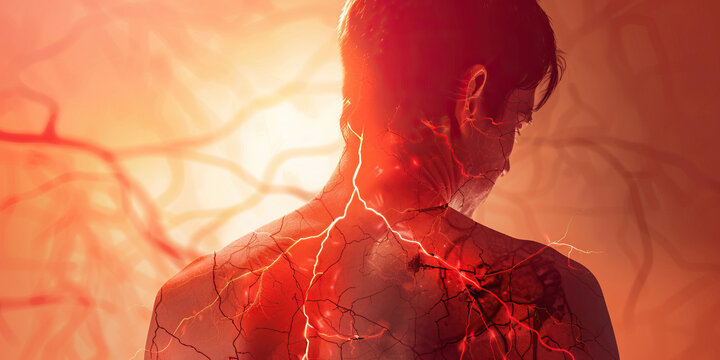 Shingles Suffering: The Rash and Nerve Pain - Visualize a person with a red, blistering rash, with pain lines indicating nerve pain, illustrating the rash and nerve pain of shingles