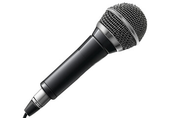 The image features a close-up of a professional black and silver microphone with a metal mesh grill, isolated against a dark background, symbolizing audio recording and live performance.