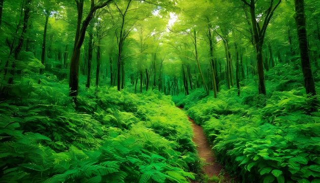 A lush forest scene transitioning from deep emeral upscaled 4