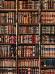 Classic bookshelf wallpaper, rows of literary treasures, intellectual curiosity in retirement