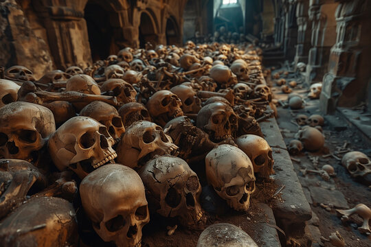 Hundreds of skulls in catacombs