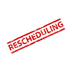 Rescheduling event rubber stamp in red color
