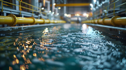  modern water cleaning facility at an urban wastewater treatment plant. The purification process of removing undesirable chemicals, suspended solids and gases from contaminated liquid