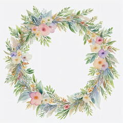 Watercolor Wildflower, Wildflower flower wreath laurel. Decoration for weddings, wedding design, wedding invitation, Mother's day card.