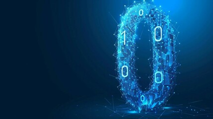 digital 3d number zero "0" with binary code, ai in numerical analysis, mathematical modeling, data processing algorithms, and predictive analytics for various applications.
