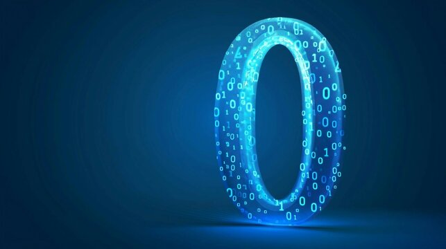 digital 3d number zero "0" with binary code, ai in numerical analysis, mathematical modeling, data processing algorithms, and predictive analytics for various applications.
