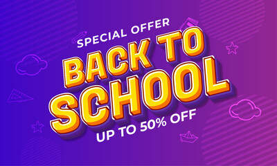 Vector back to school sale background design with text effect editable 3d text style