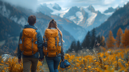Couple hiking in the mountains
