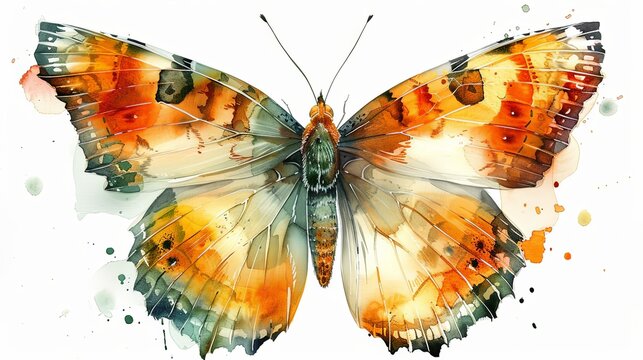 Butterfly flying illustration watercolor design with colorful pattern