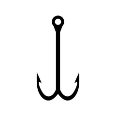 Double fishing hook icon – Black silhouette of a simple fishing hook isolated on transparent background