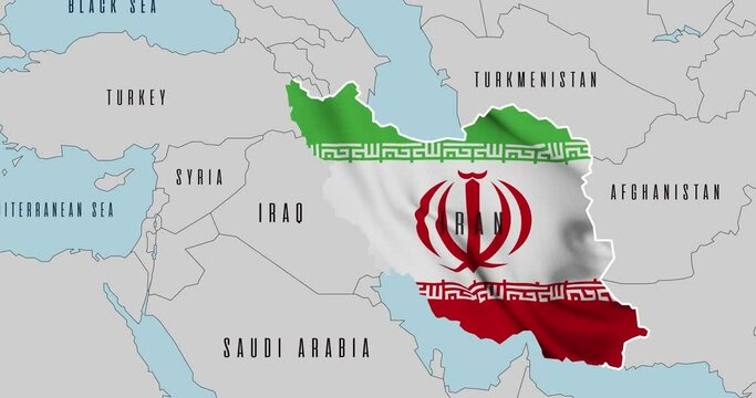 National flag of Iran on the map.
