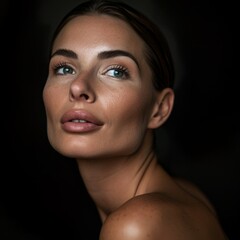 Fototapeta premium Close-Up of a Young Woman with Dewy Skin and Natural Makeup