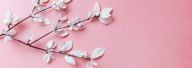 Fototapeta premium Fresh white magnolia branches on pastel pink background