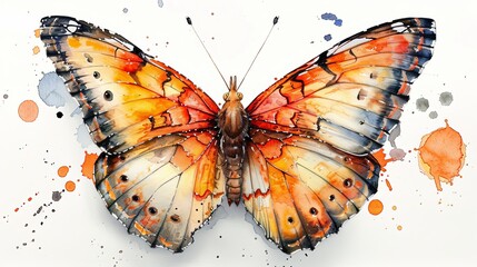 Butterfly watercolor painting design decorative vintage style.