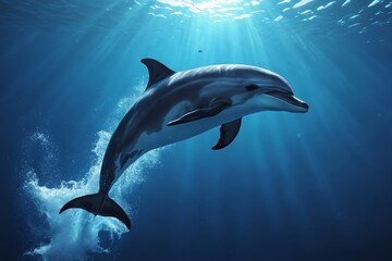 Naklejka premium Dolphin in Wild: A Playful Acrobatic Display.