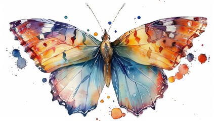 Vintage illustration of butterfly with many colors watercolor retro style isolated