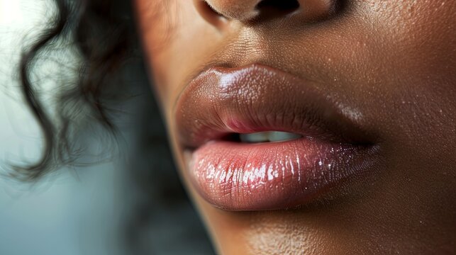 Close-up of dark-skinned woman's glossy lips