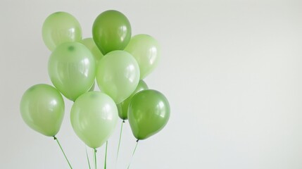 Many green balloons in vase on table