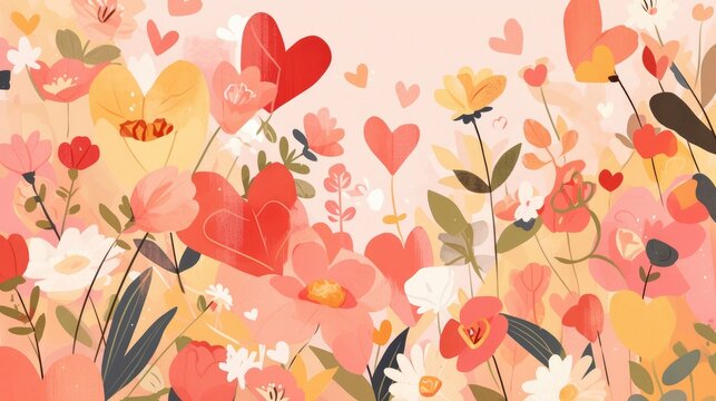 Celebrate Valentine s Day with a charming blend of hearts and flowers set against a soft apricot backdrop