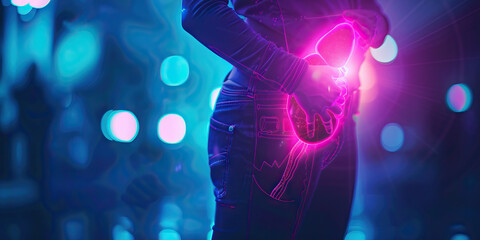 Kidney Stone Agony: The Flank Pain and Urinary Urgency - Imagine a person holding their side, with a kidney highlighted to indicate pain, and a bladder symbol showing urgency