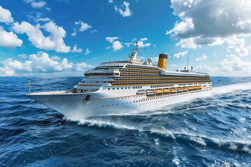 Luxury cruise ship sailing in the blue sea
