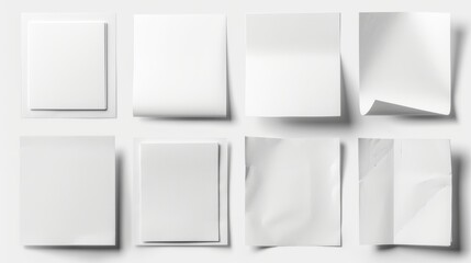 Photographs of various blank white papers on white backgrounds. Each individual photograph is shot separately. - obrazy, fototapety, plakaty