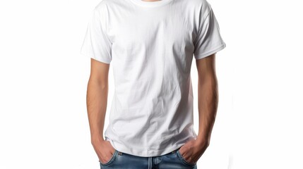 Young man with a white t-shirt isolated on white background