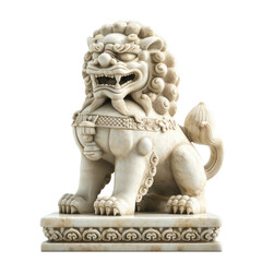 Chinese stone sculpture of lion on white