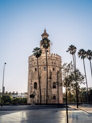 The Torre del Oro tower bastion in Seville, Andalusia, Spain, next to the Guadalquivir river