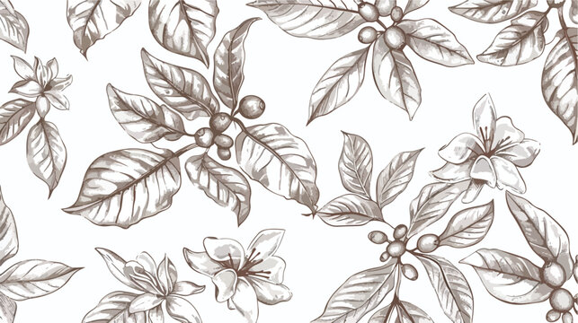 Elegant seamless pattern with coffea or coffee tree background