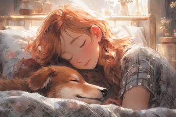Digital Art - Young woman cuddling her dog