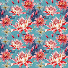 japanese water flowers seamless pattern, floral background, fashion print, decorative texture