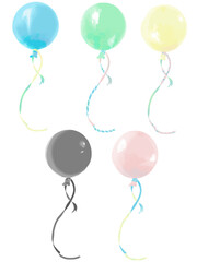 リボン付きの風船四色