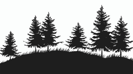 Evergreen forest or woodland landscape with silhouett