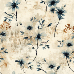 Seamless pattern, grunge floral texture - 790128229