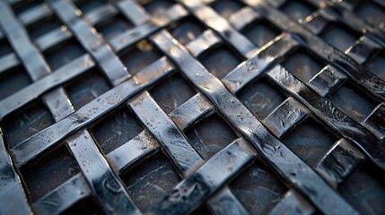 Close up of metal grid net texture, metallic abstract background backdrop