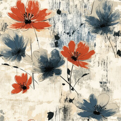 Seamless pattern, grunge floral texture - 790128417