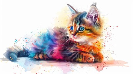 Vintage cat painting ilustration in watercolor style